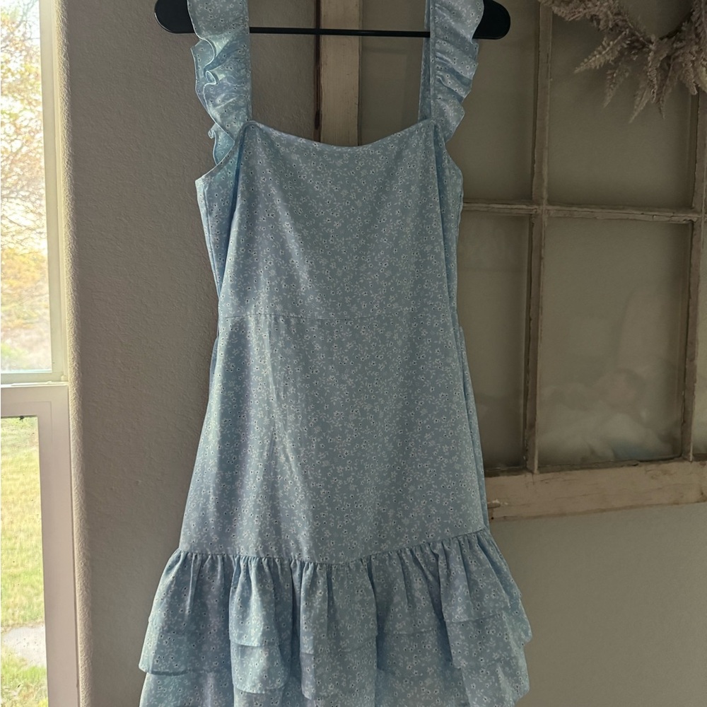 Ladies Light Blue Floral Ruffle Sundress